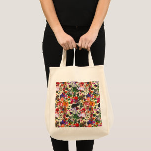 Vintage Butterfly Rabbit Garden Floral Watercolor Tote Bag