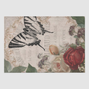Vintage Butterfly & Roses Shabby Chic Decoupage Tissue Paper