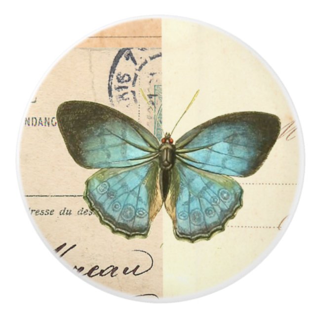 Vintage butterfly rustic ceramic knob (Front)