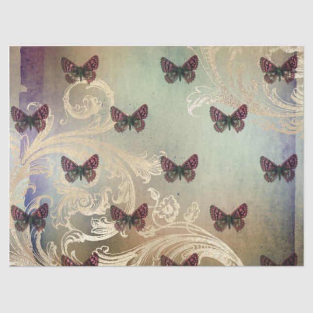 Vintage Butterfly Scroll Decoupage Tissue Paper (Front)