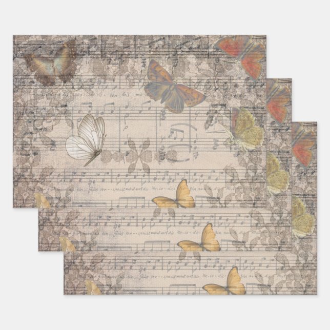 Vintage Butterfly Sheet Music Antique Lace (Set)