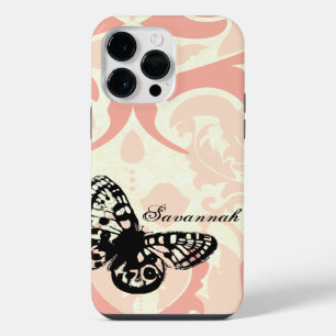 Vintage Butterfly Simply Peachy Damask iPhone Case