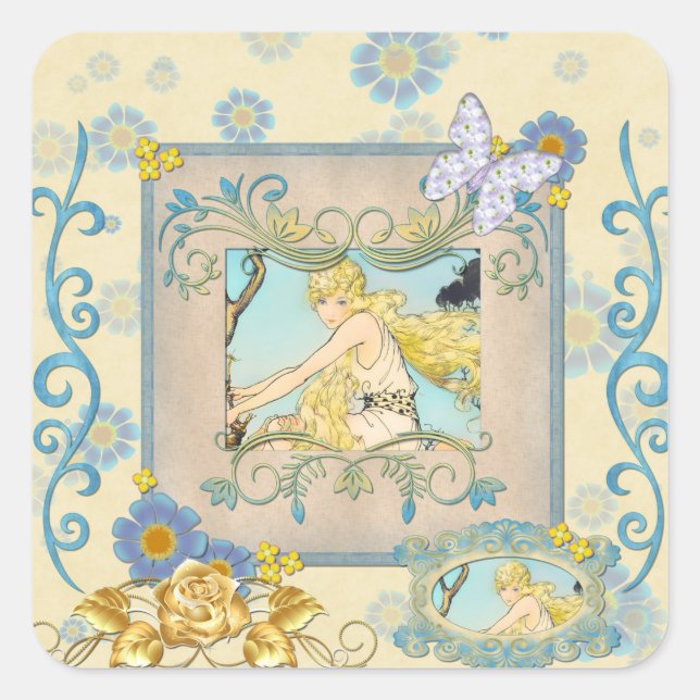 Vintage Butterfly Square Sticker (Front)