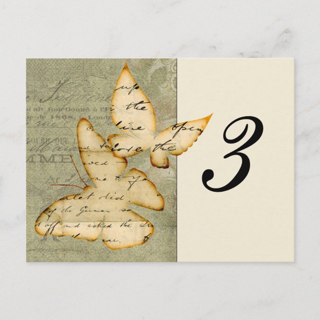 Vintage Butterfly Table Number Card (Front)
