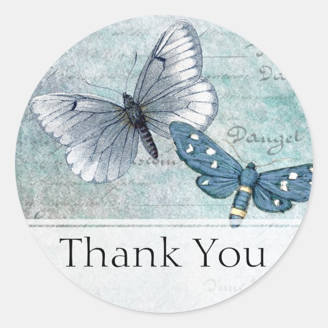 Vintage Butterfly Thank You Classic Round Sticker (Front)
