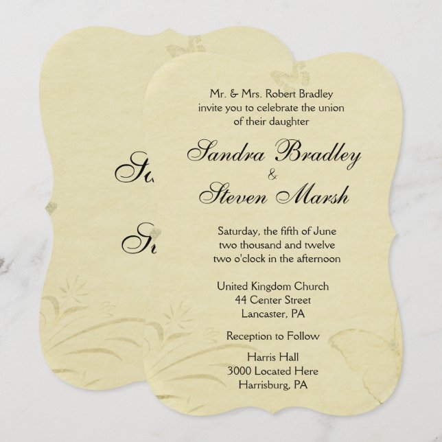 Vintage Butterfly Wedding Invitation (Front/Back)