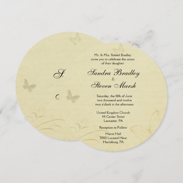 Vintage Butterfly Wedding Invitation (Front/Back)