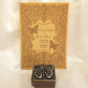 Vintage Butterfly Wedding Invitation on Aged Paper