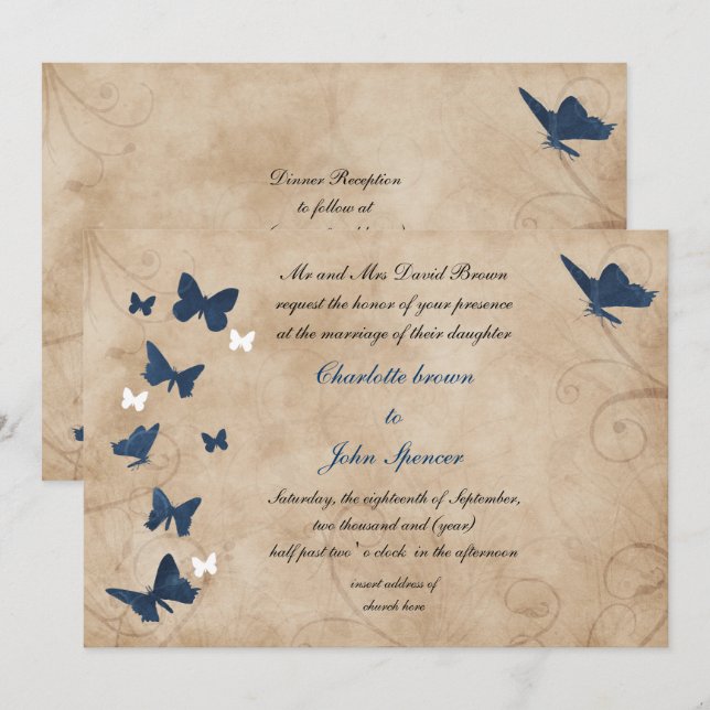 vintage butterfly wedding  Invitations (Front/Back)
