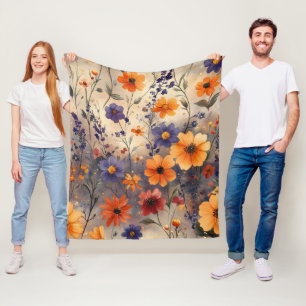 Vintage Butterfly Wildflower (11) Fleece Blanket