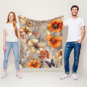 Vintage Butterfly Wildflower (12) Fleece Blanket