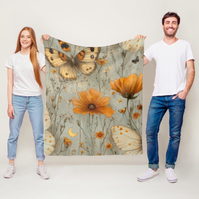 Vintage Butterfly Wildflower (1) Fleece Blanket (In Situ)