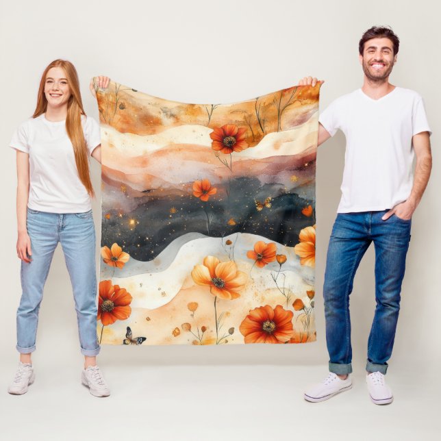 Vintage Butterfly Wildflower (4) Fleece Blanket (In Situ)
