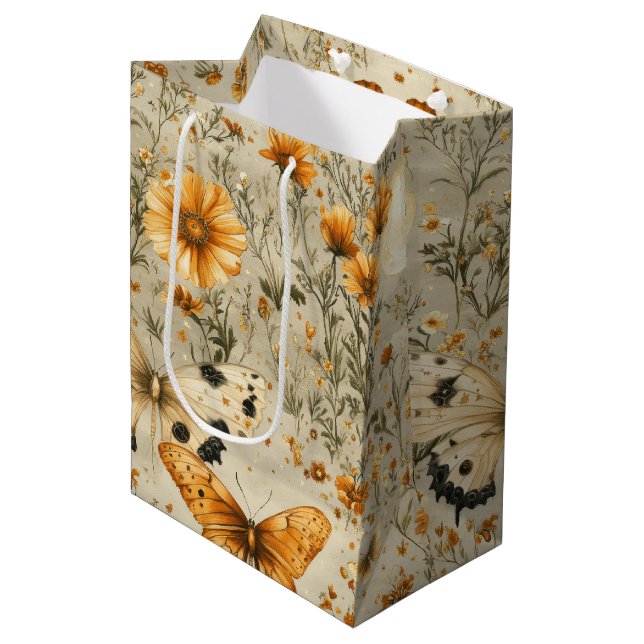 Vintage Butterfly Wildflower (4) Medium Gift Bag (Front Angled)
