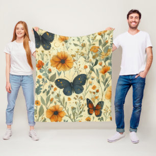 Vintage Butterfly Wildflower (5) Fleece Blanket