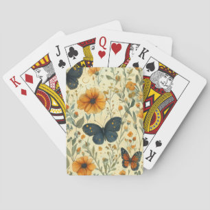 Vintage Butterfly Wildflower (5) Playing Cards