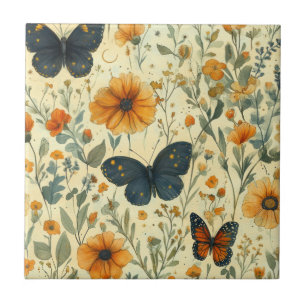 Vintage Butterfly Wildflower (5) Tile