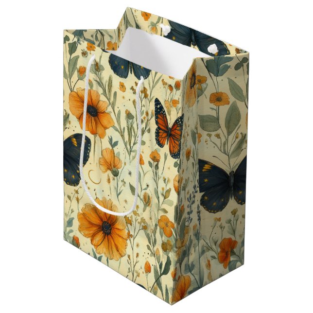Vintage Butterfly Wildflower (6) Medium Gift Bag (Front Angled)