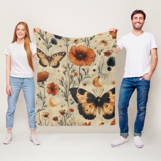 Vintage Butterfly Wildflower (7) Fleece Blanket (In Situ)