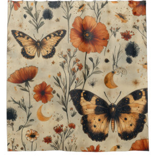 Vintage Butterfly Wildflower (7) Shower Curtain