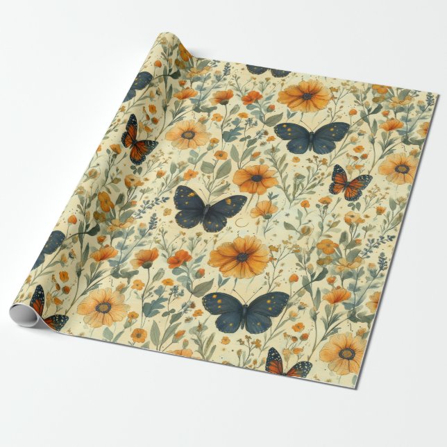 Vintage Butterfly Wildflower (7) Wrapping Paper (Unrolled)