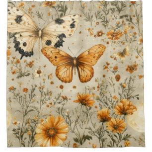 Vintage Butterfly Wildflower (9) Shower Curtain