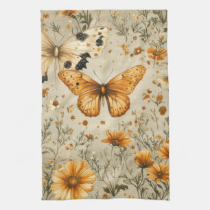 Vintage Butterfly Wildflower (9) Tea Towel