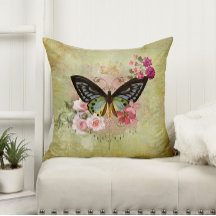 Vintage Butterfly with Pink Flowers