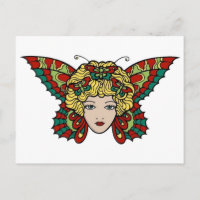 Vintage Butterfly Woman Tattoo Art