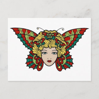 Vintage Butterfly Woman Tattoo Art Postcard