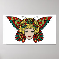 Vintage Butterfly Woman Tattoo Art