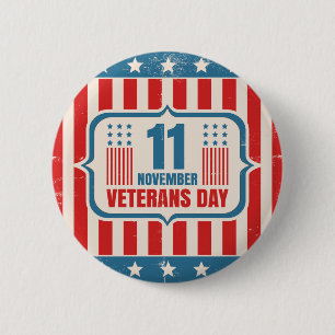 Vintage button for Veterans day with American flag