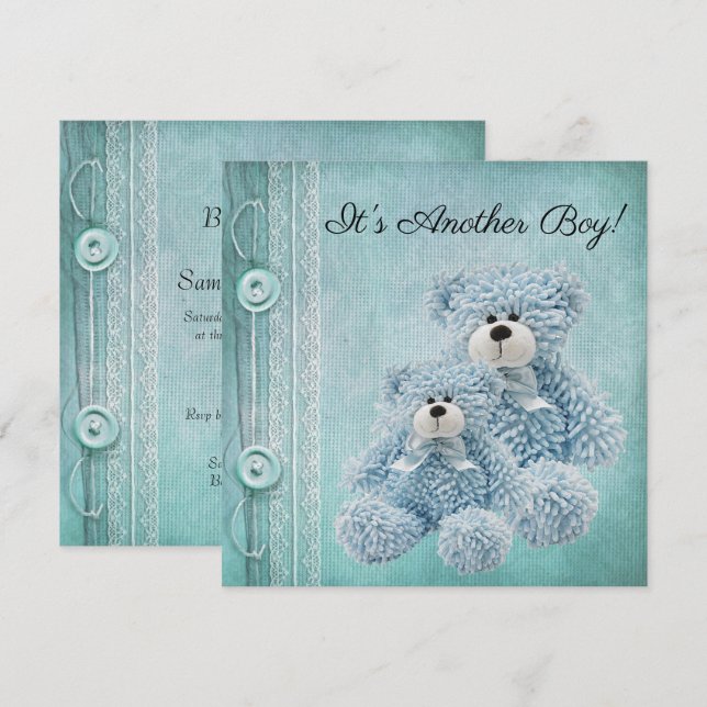 Vintage Button, Lace & Teddy Bears  Baby Sprinkle Invitation (Front/Back)