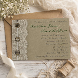 Vintage Buttons and Lace Rustic Wedding Invitation