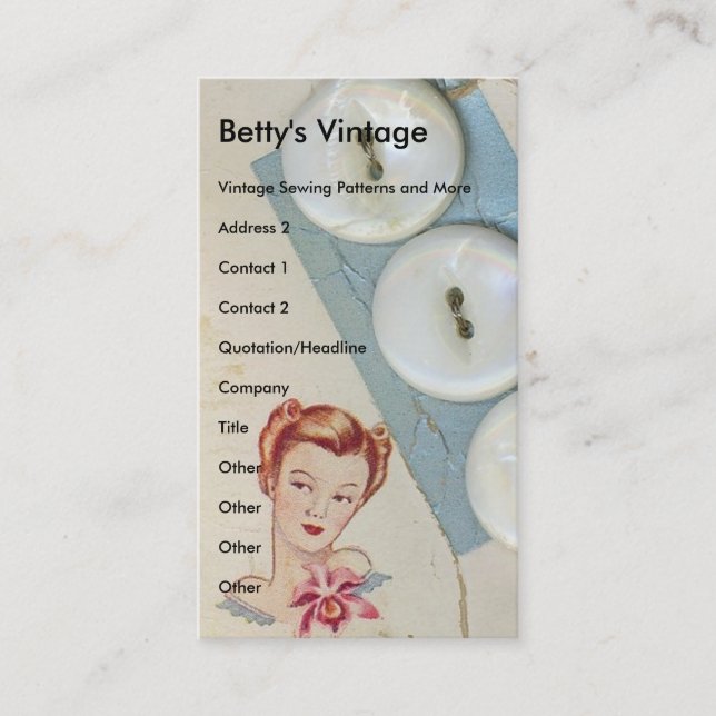 Vintage Buttons, Betty's Vintage Business Card (Front)