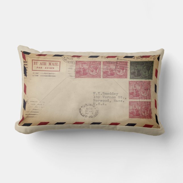 Vintage By Air Mail Lumbar Pillow (Front)