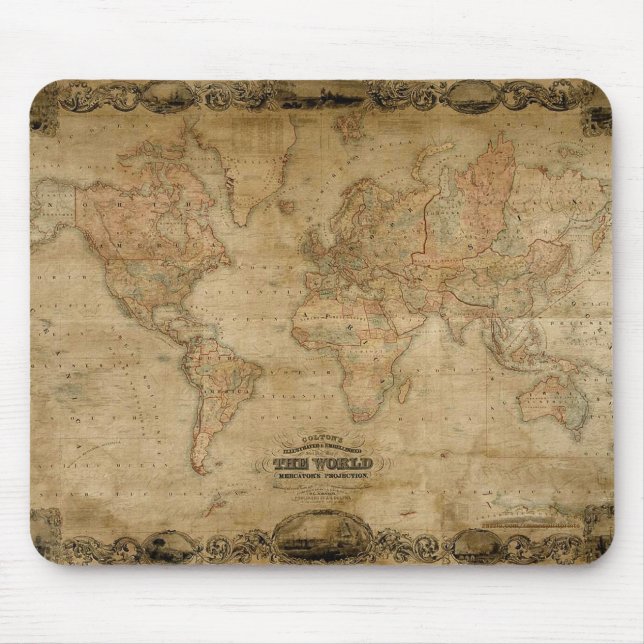 Vintage c1847 Colton's Old World Map Mousepad (Front)