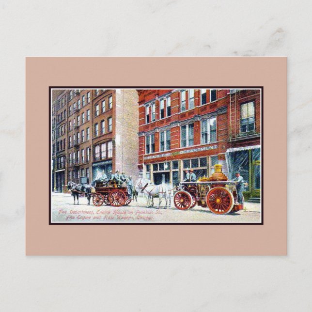 Vintage ca 1890s Fire Department Engines Chicago Postcard (Front)