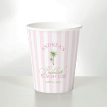 Vintage Cabana Pink Stripes Palm Tree Bachelorette