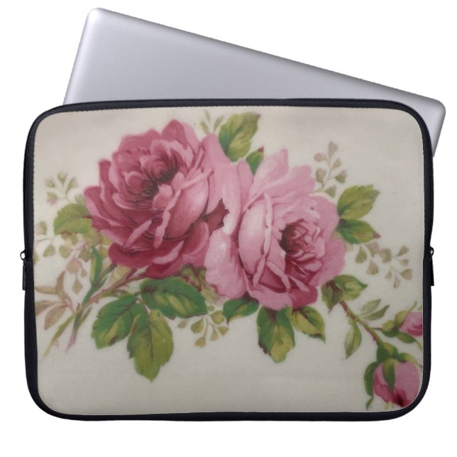 Vintage Cabbage Rose Elegance Electronics Bag (Front)