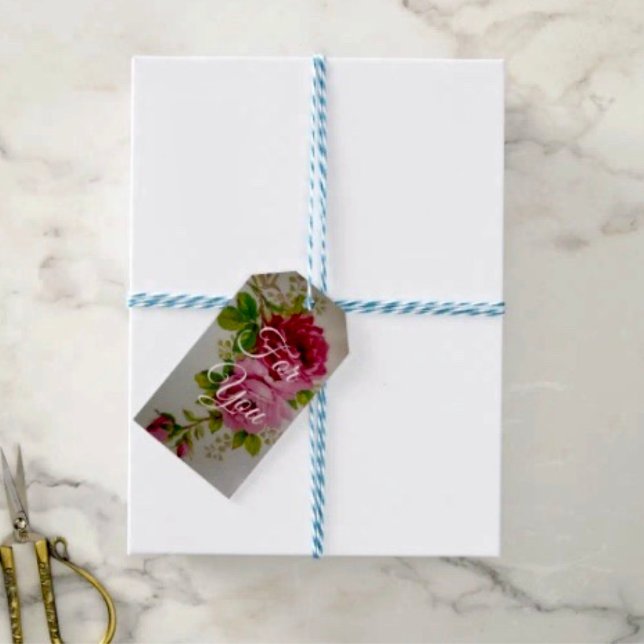 Vintage Cabbage Rose Elegance  Gift Tags (Gift Tag. D: 3.5"l x 2”w.  Set of 10. Printed on 120lb, 18 point thick matte paper. Made in USA.
)