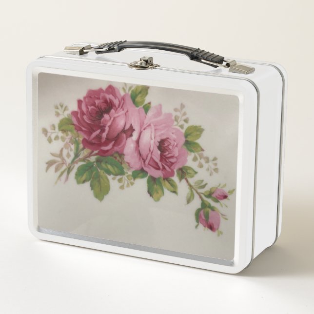 Vintage Cabbage Rose Elegance Metal Lunchbox (Front)