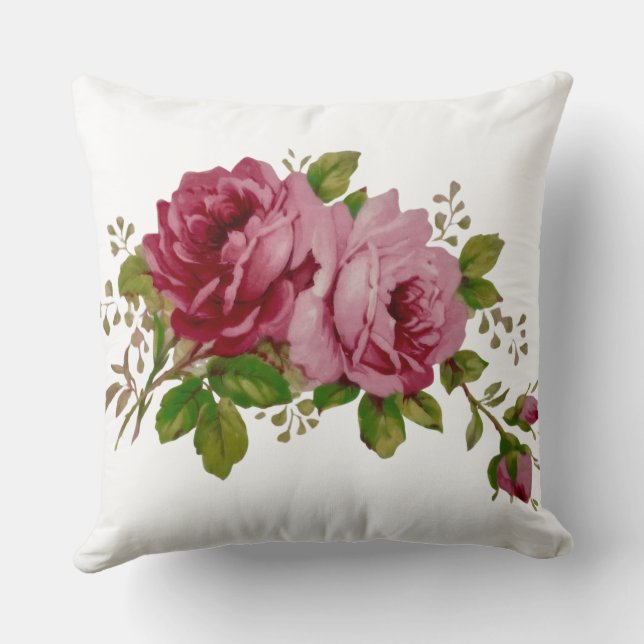 Vintage Cabbage Rose Elegance  Throw Pillow (Back)