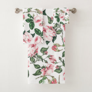 Vintage Cabbage Roses Flowers Bath Towel Set