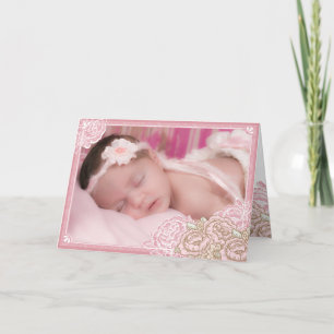 Vintage Cabbage Roses Photo Thank You Card