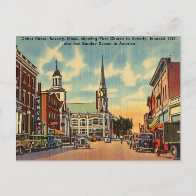 Vintage, Cabot Street, Beverly Massachusetts Postcard (Front)