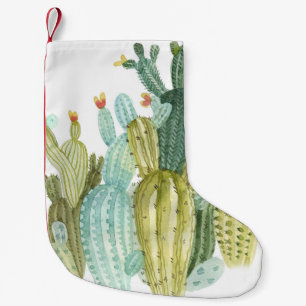 Vintage Cacti Blooming Watercolor Pattern Small Christmas Stocking