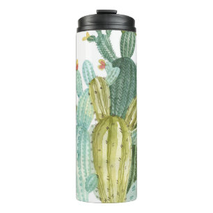 Vintage Cacti Blooming Watercolor Pattern Thermal Tumbler