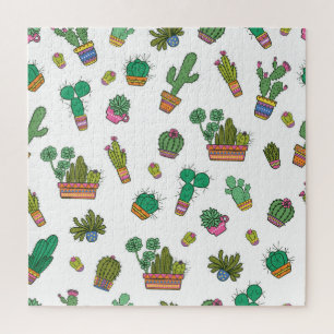 Vintage Cacti: Seamless Pattern Design. Jigsaw Puzzle