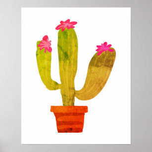Vintage cactus botanical floral drawing wall poster